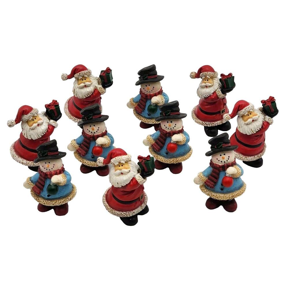 Santa & Snowman 10 Ceramic Christmas Figurines VTG Anthropologie Holiday Decor